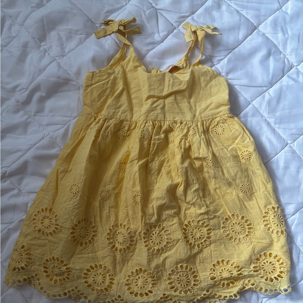 Yellow Kids Dress Eyelet Trim